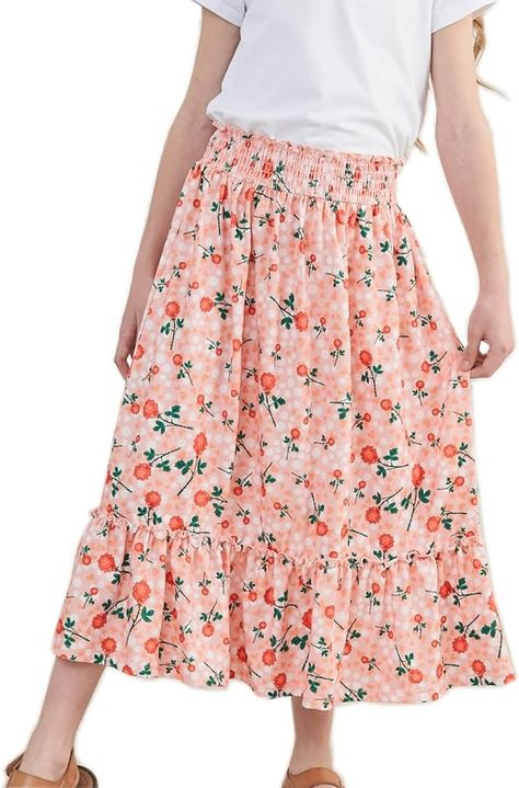 Amazon.com: Girls Orange Ruffle High Waisted Flowy Skirt Size 13-14 Summer Cute Boho Clothes Floral Maxi Skirts : Clothing, Shoes & Jewelry Floral Maxi Skirts, Girls Maxi Skirt, Girls Long Skirts, Teen Style, Skirts Summer, High Waisted Skirts, Boho Clothes, Skirts For Kids, Skirt Maxi