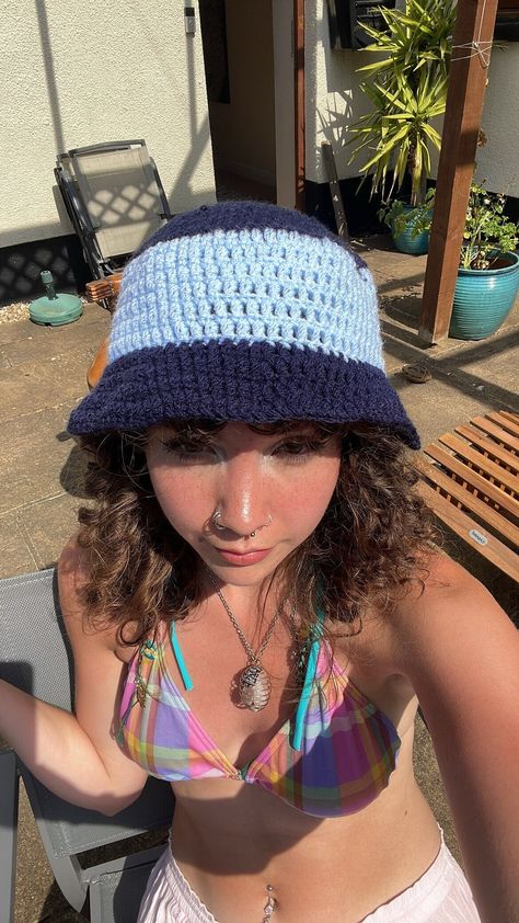 Vegan crochet bucket hat!🌀 Amazing quality and well made🌸 Perfect hat for festivals, looks so cute and I get so many compliments when wearing these hats🥰 Crochet Bucket, Crochet Bucket Hat, Blue Crochet, Bucket Hats, Crochet Clothes, Crochet Ideas, Clothes Accessories, Crochet Projects, Caps Hats