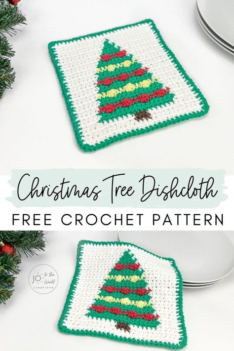 Crochet Dishcloth Gift, Christmas Dishcloth, Kitchen Potholders, Granny Square Pattern Free, Christmas Crochet Patterns Free, Crochet Tree, Crochet Pattern Instructions, Crochet Christmas Gifts, Dishcloth Crochet Pattern