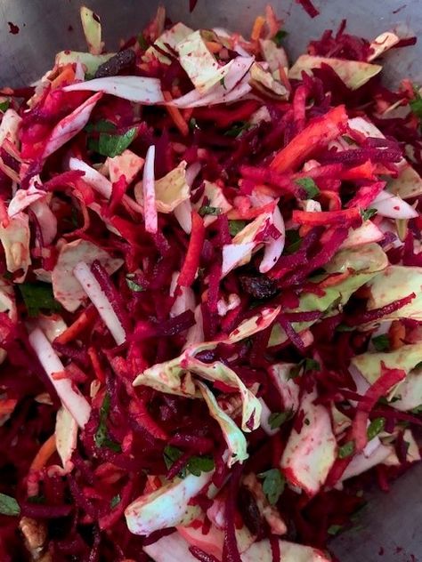 Cabbage Beet Carrot Salad, Beet Slaw Recipe, Beet Slaw, Beet Green Recipes, Greens Recipes, Carrot Slaw, Apple Slaw, Fermented Cabbage, Sweet Carrot