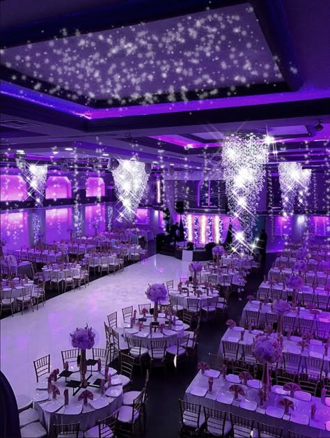 Debut Theme Ideas Purple, Purple Venue For 18th Birthday, Violet Debut Theme, 15 Purple Decorations, Quince Themes Purple, Purple Quinceanera Venue Ideas, Quince Decorations Lavender, Quince Purple Decorations, Royal Purple Quince