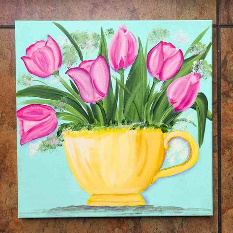 Learn to paint tulips one easy stroke at a time. Beginner friendly painting lesson in acrylics. Change up the colors for unique designs. Easter Canvas, Easter Paintings, Acrylic Ideas, Easy Flower Painting, Tulip Painting, Flowers Tutorial, Flower Painting Canvas, Painting For Beginners, Easy Flower