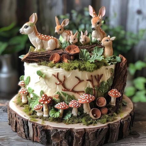 Wildlife Birthday Cake, Woodland Cake Ideas, Forest Animals Cake, Woodland Theme Cake, Fairy Birthday Cake, Woodland Cake, Fantasy Cake, Cute Baking, Easy Food Art