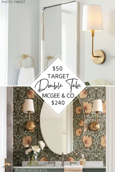 Always dreamed of having a modern traditional or transitional living room or hallway? My McGee and Co. Vendome wall sconce dupe will not only help you decorate on a budget, it’s affordable home decor at its finest. If you’re looking for affordable brass wall sconces with white shades, this is it! #lighting #design #decor #inspo Mcgee And Co Bathroom, Restoration Hardware Dining Room, Sconces Dining Room, Hallway Sconces, Mirror And Sconces, Restoration Hardware Dining, Modern Traditional Style, Brass Wall Sconces, Mcgee And Co