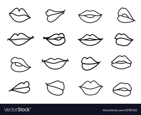 Tattoo Of Lips Outline, Female Lip Drawing, Monster Burger, Lips Vector, Drawn Lips, Lip Outline, Women Lips, Lips Illustration, Heart Shaped Lips