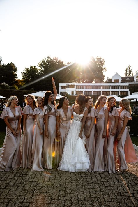 The Best Wedding Inspiration for 2024 Beaded Wedding Dress With Bridesmaids, Silky Bridesmaids Dresses With Sleeves, Long Sleeve Wedding Dress With Bridesmaids, Champaign Bridesmaid Dresses With Sleeves, Silk Bridesmaid Dress With Sleeves, Ivory And Gold Bridesmaid Dresses, Ivory Bridesmaids Dresses, Bridesmaid Dresses Gold Champagne, Champaign Bridesmaids Dresses