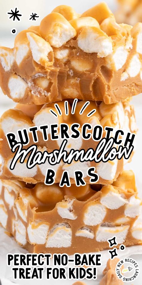 Butterscotch Bites, Butterscotch Peanut Butter Bars, Butterscotch Peanut Butter, Butterscotch Clusters, Marshmellow Deserts, Butterscotch Chip Recipes, What To Make With Marshmallows, Butterscotch Confetti Squares, Marshmallow Squares Peanut Butter