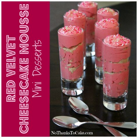 Red Velvet Cheesecake Mousse Mini Desserts | No Thanks to Cake Mousse Cakes, Dessert Shooters, Velvet Cheesecake, Dessert Shots, Cheesecake Mousse, Red Velvet Cheesecake, Mousse Dessert, Caramel Cheesecake, Mousse Recipes