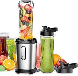 300W Electric Smoothie Blender, Mini Blender with 2 Portable 20oz Tritan Bottles, BPA-Free Smoothie Blender with 4 Stainless Steel Blades, Smoothie Blender for Baby Milkshake Milkshake Smoothie, Blender Smoothie, Mini Blender, Smoothie Blender, Crushed Ice, Smoothie Shakes, Small Appliances, Juicer, Power Source