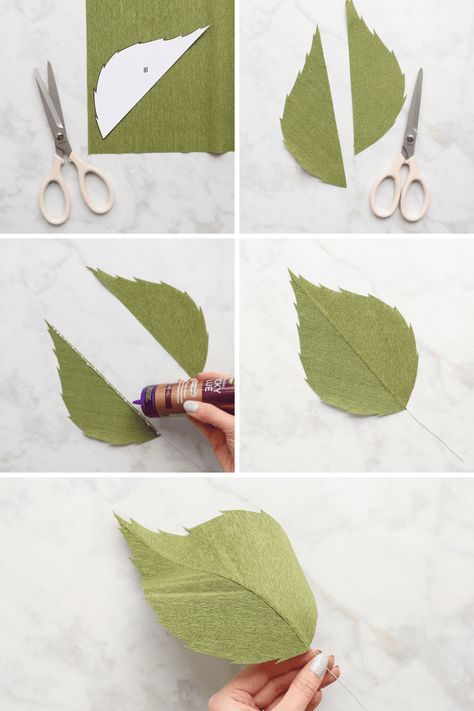 Leaves Crepe Paper, Crepe Paper Vines, Fake Flower Diy, Crepe Flowers, Crepe Paper Crafts, Wall Hanging Ideas, Paper Dahlia, Rolled Paper Flowers, Plants Diy