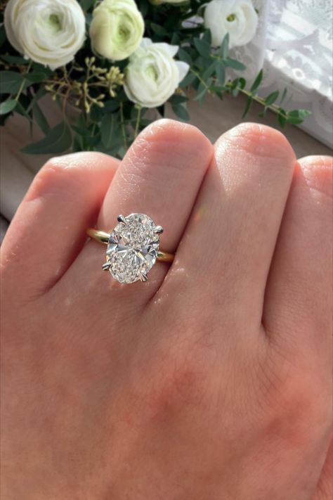 engagement rings, custom made, lab grown diamonds Oval Engagement Ring Platinum, Finger Holding, Gold Oval Engagement Ring, Gold Band Engagement Rings, Yellow Gold Solitaire Engagement Ring, Two Tone Engagement Rings, Oval Diamond Solitaire, Ring Spinning, Oval Solitaire Engagement Ring