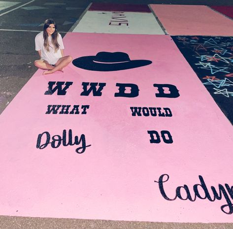 Music Themed Senior Parking Spot, Dolly Parton Senior Parking Spot, Hot Pink Parking Spot, Painted Parking Spots Senior Western, Western Parking Spots, Cow Senior Parking Spot, Senior Parking Spaces Country, Western Senior Parking Spot Ideas, Senior Parking Space Ideas Country