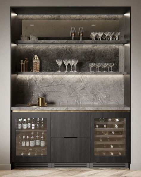 Lois Gosling | Which bespoke home bar is your favourite?… | Instagram Contemporary Dry Bar, Built In Bar With Sink, Built In Bar Dining Room, Bar In Den, Undercounter Refrigerator Drawers, Wine Cabinet Design, Luxury Bar Design, True Residential, Downstairs Bar