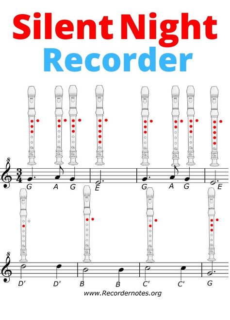 🥇Silent Night Recorder Notes ▷ Learn to play it ! Recorder Fingering Chart, Recorder Lessons, Recorder Notes, Learning Music Notes, Recorder Sheet Music, Recorder Songs, Reading Sheet Music, Music Theory Lessons, Song Notes