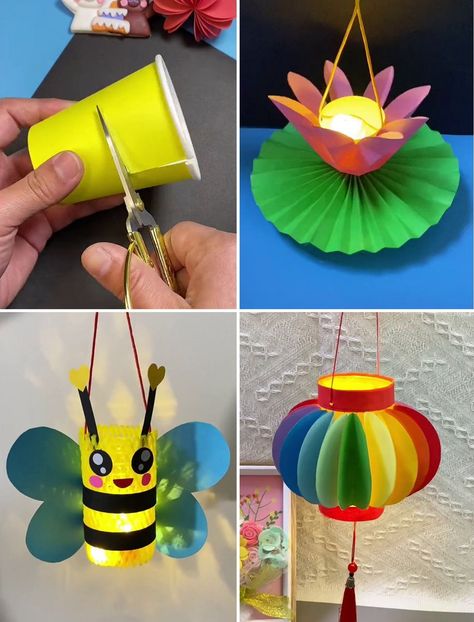 Simple Lantern, Making Lanterns, မီးပုံး Craft, Paper Lantern Craft, Paper Lantern Ideas, Lantern Craft Preschool, Lantern Art And Craft, Paper Lantern Craft For Kids, Kids Lantern Craft