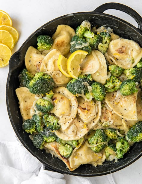 Lemon Broccoli Pierogy Skillet - Mrs. T's Pierogies Pierogi Dinner Ideas Vegetarian, Pierogi Side Dishes, Chicken And Pierogies Recipes, Mrs T Pierogies Recipes, Recipes Using Frozen Pierogies, Pierogi Meal Ideas, Mrs. T's Pierogies Recipes, Pierogies Dinner Ideas, Pierogi Skillet