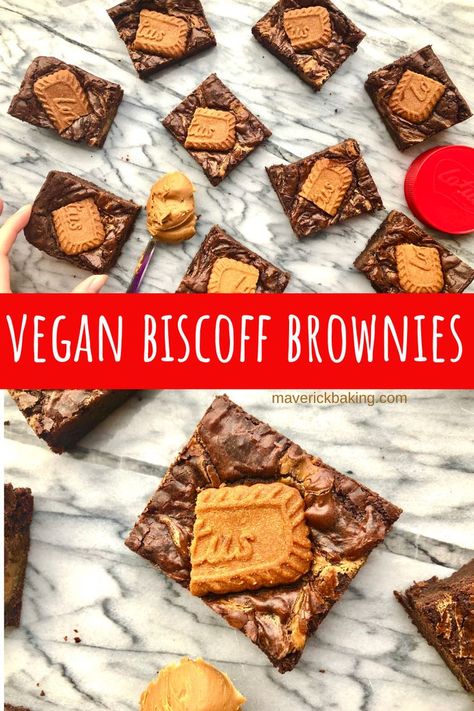 Biscoff Vegan Recipes, Vegan Patisserie, Biscoff Brownies, Vegan Dessert Bars, Vegan Xmas, Biscoff Recipes, Vegan Brownies, Vegan Cakes, Lotus Biscoff