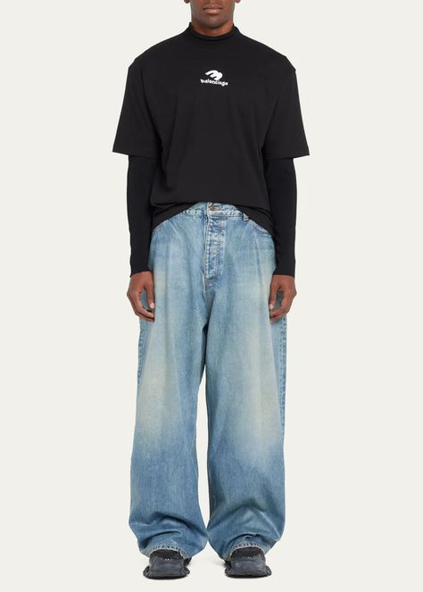 Baggy Jeans Men, Balenciaga Jeans, Baggy Wide Leg Jeans, Purple Jeans, Baggy Clothes, Balenciaga Mens, Jeans Men, High Rise Jeans, Bergdorf Goodman