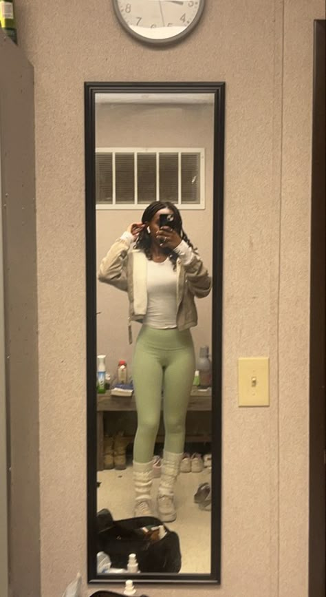 Light Green Shoes Outfit, Lulu Leggings Outfit School, Lululemon And Jeans, Style Green Leggings, Mint Green Leggings Outfit, Lululemon With Jeans, Olive Green Lululemon Leggings Outfit, Green Lululemon Leggings Outfit, Mint Leggings Outfit