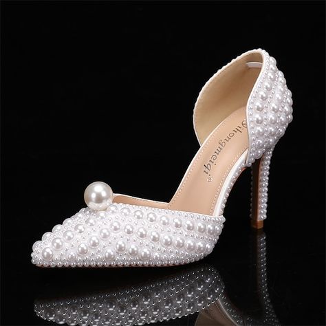 Women s Wedding Shoes Pumps Bling Bling Shoes Dress Shoes Sparkling Shoes Wedding Party Solid Color Hollow-out Wedding Heels Bridal Shoes Bridesmaid Shoes Imitation Pearl Stiletto Heel Pointed Toe 2023 - $51.99 Wedding Shoes Pumps, Pointed High Heels, Elegant Wedding Shoes, Satin Wedding Shoes, Pearl Wedding Shoes, Ball Shoes, Wedding Shoes Bride, White Wedding Shoes, Wedding Shoes Heels