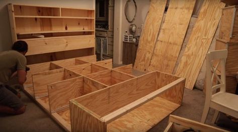 Book Shelf Bed, Diy King Bed Frame, Diy King Bed, Diy Beds, Bed Designs With Storage, Diy Storage Bed, Bed Frame Plans, Storage Bed Queen, Captains Bed