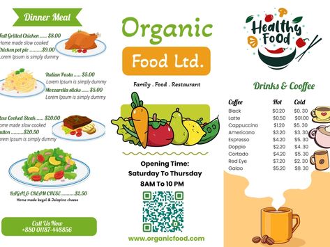 Organic Food Menu leaflet and flyer by Durjay Ghosh on Dribbble Flyers Design, Food Tech, Restaurant Flyer, Leaflet Design, Italian Pasta, How To Cook Steak, Menu Restaurant, Food Menu, Organic Recipes