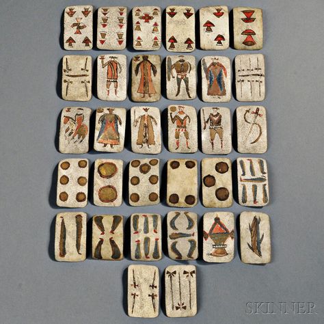 Thirty-two Painted Hide Apache Playing Cards Marcel Dzama, Native Artifacts, Ethnographic Art, Board Game Design, Tarot Meanings, Antique Folk Art, Thirty Two, Playing Cards Design, Native American Artifacts