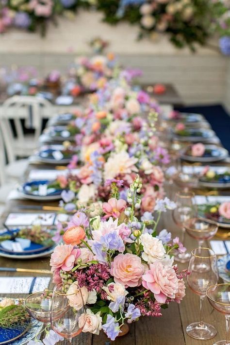 18 Natural Wedding Decor Ideas ❤ natural wedding decor pink lilac flower table runner on long table marisavitalephoto #weddingforward #wedding #bride #weddingdecor #naturalweddingdecor Wedding Table Pink, Natural Wedding Decor, Flower Runner, Long Table Wedding, Floral Runner, Table Setting Inspiration, Wedding Floral Centerpieces, Table Runners Wedding, Wedding Forward