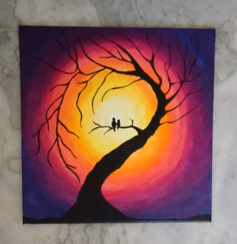 Gradient Painting Ideas, Hue Background, Sunrise Drawing, Art Camp Projects, Easy Scenery, Easy Scenery Drawing, Happy Stone, Camp Projects, Cute Easy Paintings