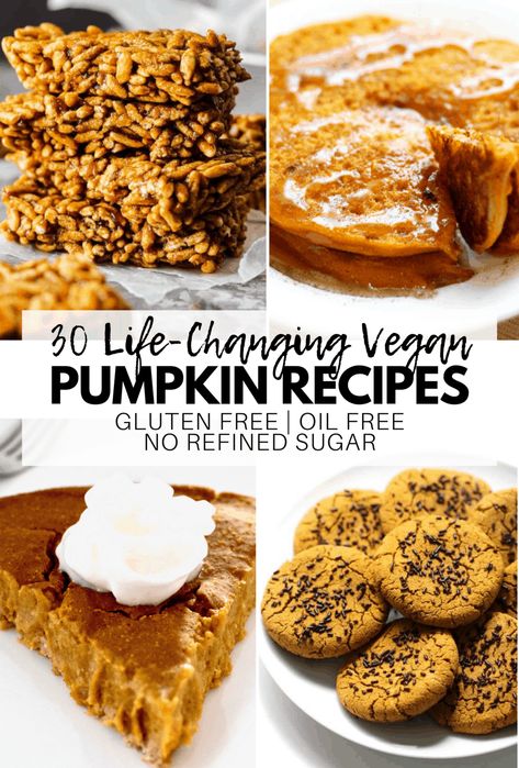 Here is an AMAZING collection of the 30 Best Vegan Pumpkin Recipes from across the internet! All recipes are also gluten-free, oil-free, and contain no refined sugar. Gluten Free Pumpkin Recipes, Vegan Pumpkin Recipes, Pumpkin Recipes Healthy, Pumpkin Recipes Easy, Dessert Easy, Pumpkin Recipes Dessert, Healthy Pumpkin, All Recipes, Vegan Pumpkin