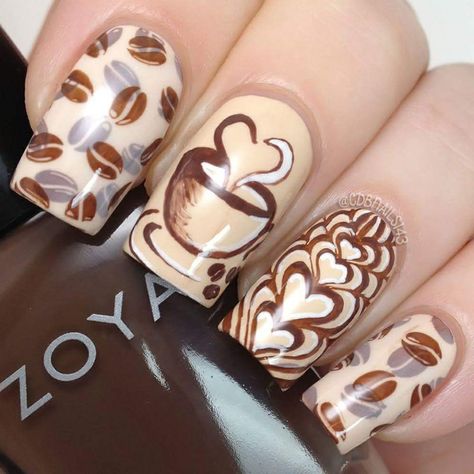 Coffee Starbucks Nails, Crazy Nail Art, Coffee Nails, Crazy Nails, Best Nail Art Designs, Beautiful Nail Designs, Brown Nails, Gel Nail Designs, Luxury Nails