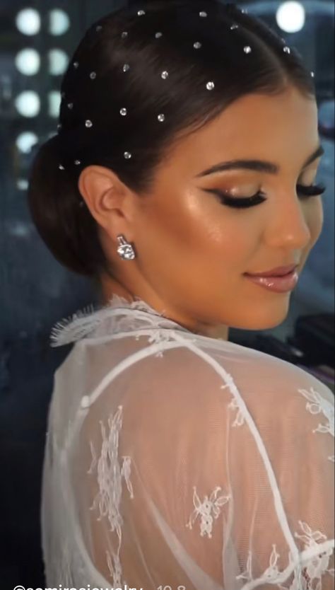 How To Put Diamonds On Hair, Righnstone Hair, Wedding Hair With Rhinestones, Pearls In Hair Updo, Rinestone In Hair, Hair With Diamonds, Hairstyles With Diamonds, Hair Diamonds, Hair With Rhinestones