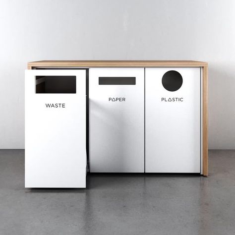 Office Recycling Bins, Recycle Interior, Office Bin, Garbage Recycling, Recycling Station, Waste Recycling, Trash Containers, Bench Diy, Built In Furniture