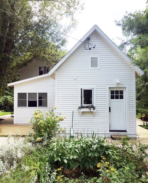 My Year of Transformation - Fresh Exchange Small White Farmhouse, Tiny Modern Farmhouse, Fish Creek Wisconsin, Woody House, Small Beach Cottage, White Cottages, White Farmhouse Exterior, Front Porch Door, Theres No Place Like Home