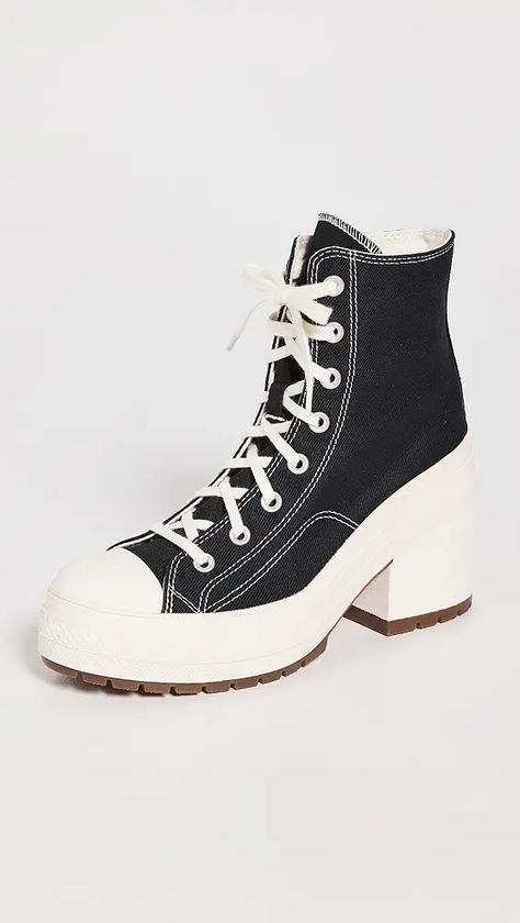 Converse | Shopbop Chuck 70 De Luxe Heel, Converse Heels, Tenis Converse, Heel Sneakers, Black High Top Sneakers, Converse Chuck 70, Platform Block Heels, Trainer Heels, Fabric Canvas