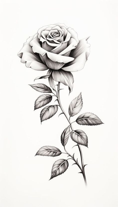 Rosa Tattoo Designs, Flower Tattoo Outline, Flower Tattoo Black And White, June Birth Flower Tattoo, Flower Tattoo Black, Black And White Rose Tattoo, White Rose Tattoos, Tattoo Black And White, June Birth Flower