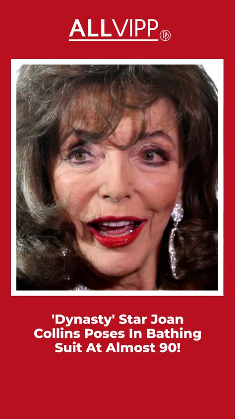 Incredible! Dynasty star and iconic film and television actress Joan Collins poses on Instagram in a bathing suit, at almost 90 years old! Talk about having confidence!| Celebrities | VIPs | Jeff Colby, Dame Joan Collins, Joan Collins, William Shatner, Bathing Suit, Talk About, Bathing Suits, The Incredibles, Confidence