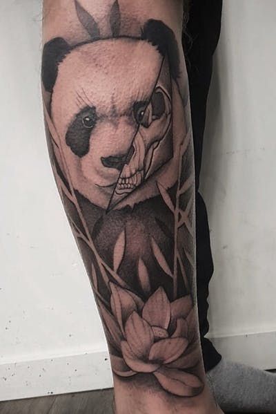 Tattoo uploaded by Joey Blackwork | Killer panda #panda #skull #bamboo #blackandgrey #bng #fineline | 816878 | Tattoodo Panda Skull Tattoo, Angry Panda Tattoo, Tattoos Panda, Panda Skull, Panda Bear Tattoos, Collarbone Tattoos, Space Panda, Temple Tattoo, Tattoos For Men And Women