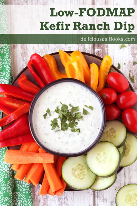 Low FODMAP Kefir Ranch Dip Ranch Dressing Dip Recipes, Fodmap Diet Food Lists, Low Fodmap Appetizers, Ibs Friendly Food, Low Fodmap Snacks, Fodmap Recipes Dinner, Fodmap Snacks, Low Fodmap Recipes Dinner, Fodmap Diet Recipes