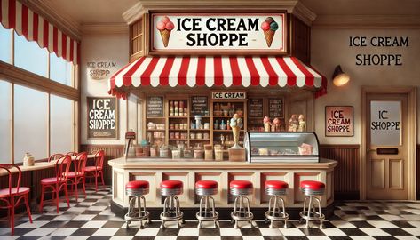 50s Ice Cream Parlor, Disco Room, Retro Desserts, Dessert Cafe, Future Shop, Activity Room, Dream Life House, Vintage Ice Cream, Boutique Ideas