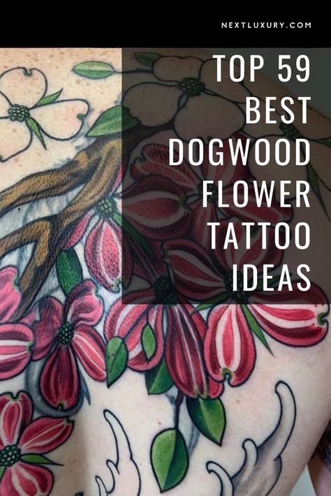 The dogwood is an immensely popular symbolic flower tattoo design. Dogwood trees and flowers are emblematic of Christian religious tattoos, as the dogwood is believed to have been the wood used in the crucifixion of Jesus. Dogwood Blossoms Drawing, Dogwood Wrist Tattoo, Dogwood Tattoo Design, Dogwood Flower Tattoo Forearm, Pink Dogwood Tree Tattoo, Fine Line Dogwood Flower Tattoo, Dogwood Shoulder Tattoo, Small Dogwood Flower Tattoo, Dogwood Flower Tattoo Color