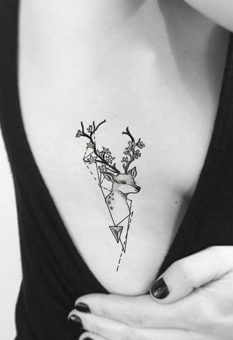 One Line Deer Tattoo, Deer Couple Tattoo, Girl Rib Tattoos, Tattoo Sheets, 2 Tattoo, Tattoo Sheet, Deer Tattoo, Geometric Tattoos, Tattoos Geometric