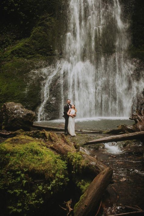 olympic peninsula lake crescent marymere falls washington forest elopement pnw wedding Wedding Waterfall, Waterfall Elopement, Olympic National Park Washington, Waterfall Wedding, Pnw Wedding, National Park Elopement, Park Elopement, National Park Wedding, Bride And Groom Pictures