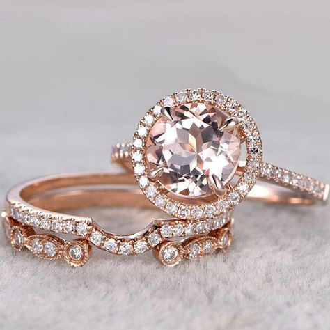 Rose Gold Wedding Set, Cut Engagement Rings, Cool Wedding Rings, Antique Engagement Ring, Engagement Ring White Gold, Morganite Engagement, Morganite Engagement Ring, Beautiful Engagement Rings, Rose Engagement Ring