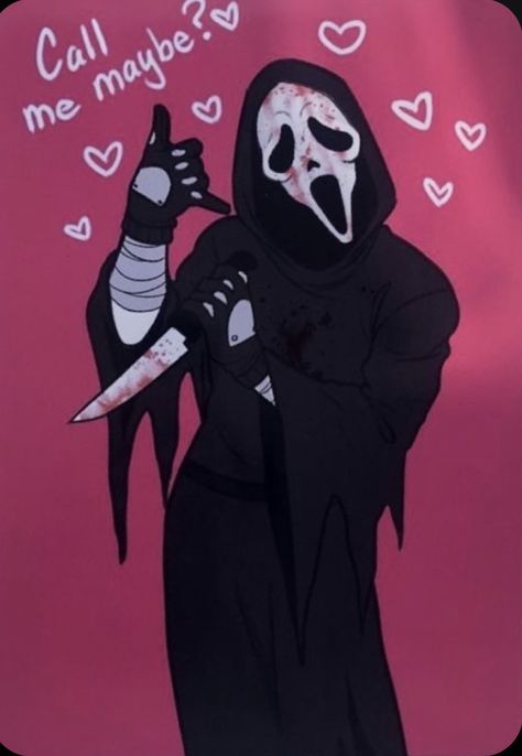 Scary Characters Horror Movies, Ghostface Anime, Ghost Face Aethstetic, Scream Aethstetic, Ghost With Knife, Ghost Face Funny, Ghost Face Call Me, Ghost Face Fanart, Ghost Face Drawing