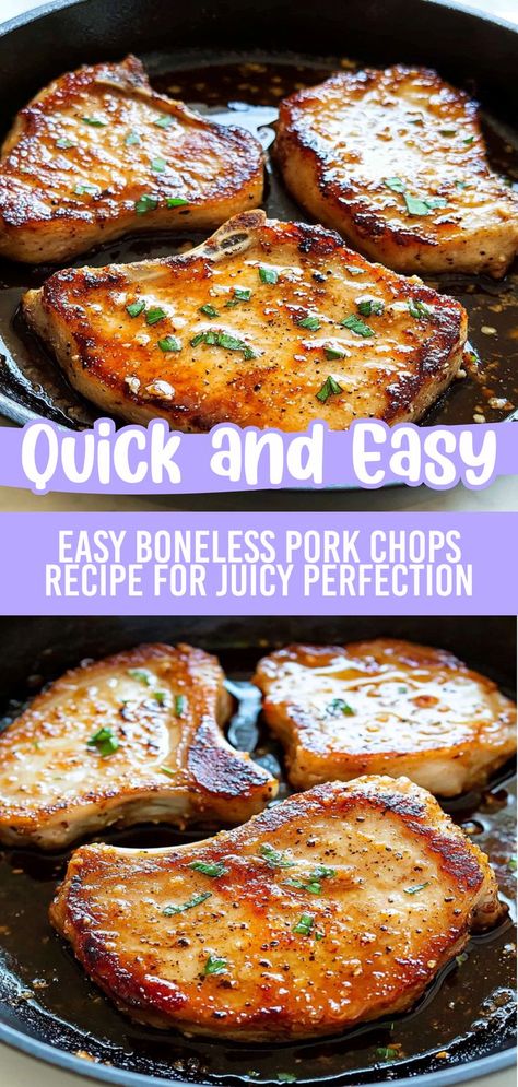 Discover the secret to perfectly cooked boneless pork chops that are juicy and flavorful! This easy recipe guides you through simple steps to achieve a crispy exterior while keeping the inside moist. Whether you pan-sear or bake, you'll impress your family with tender pork loin chops ready in under 30 minutes. Ideal for weeknight dinners or special occasions, these versatile chops can be customized with your favorite seasonings. Serve with roasted veggies or a fresh salad for a balanced meal everyone will love! Tender Pork Loin, Cooking Boneless Pork Chops, Tasty Dinner Recipes, Boneless Pork Chop Recipes, A Balanced Meal, Loin Chops, Pork Loin Chops, Delicious Dinner Ideas, Boneless Pork Chops