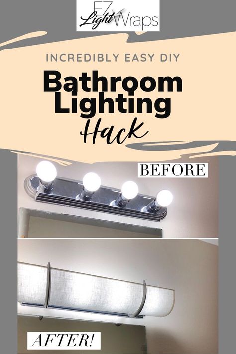 If you're looking for a solution to outdated bathroom lights that can give your bathroom a makeover in less than 5 minutes, check out EZ Light Wraps. Our Light Wraps cover existing lights and there are no tools needed to install. No need to hire anyone so this is a perfect budget friendly solution to your lighting woes. Check out our easy install video on our site as well as the different sizes and finishes. #etsy #bathroom #lighting Vanity Light Shade, Outdated Bathroom, Lighting Hacks, Lighting Makeover, Hollywood Lights, Bathroom Lights, Diy Shades, Vanity Bathroom, Energy Efficient Design