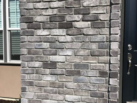 Old Texas Charcoal Antique Brick, Grey Brick Exterior House, Charcoal Brick House, Painting Brick Fireplace Black, Grey Brick Exterior, Brick Fireplace Black, Gray Brick House Exterior, Painting Brick Fireplace, Grey Brick House Exterior