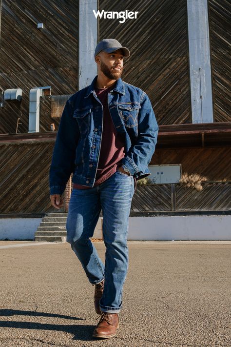 Wrangler Jean Jacket Outfit, Wrangler Jacket Men, Wrangler Jacket, Men’s Denim Outfit, Mens Black Jeans Outfit, Mens Wrangler Jeans Outfit, Indigo Denim Jacket Men Outfit, Wrangler Jeans Aesthetic Men, Denim Western Shirt Outfit Men