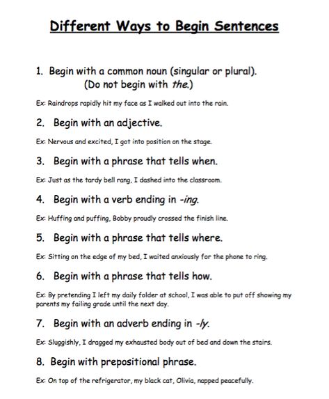 Different Ways to Begin Sentences Different Ways To Start Sentences, Opening Sentences Ideas, Opening Sentences, Writing Outline, Basic English Sentences, Run On Sentences, Common Nouns, Improve Writing, Better English